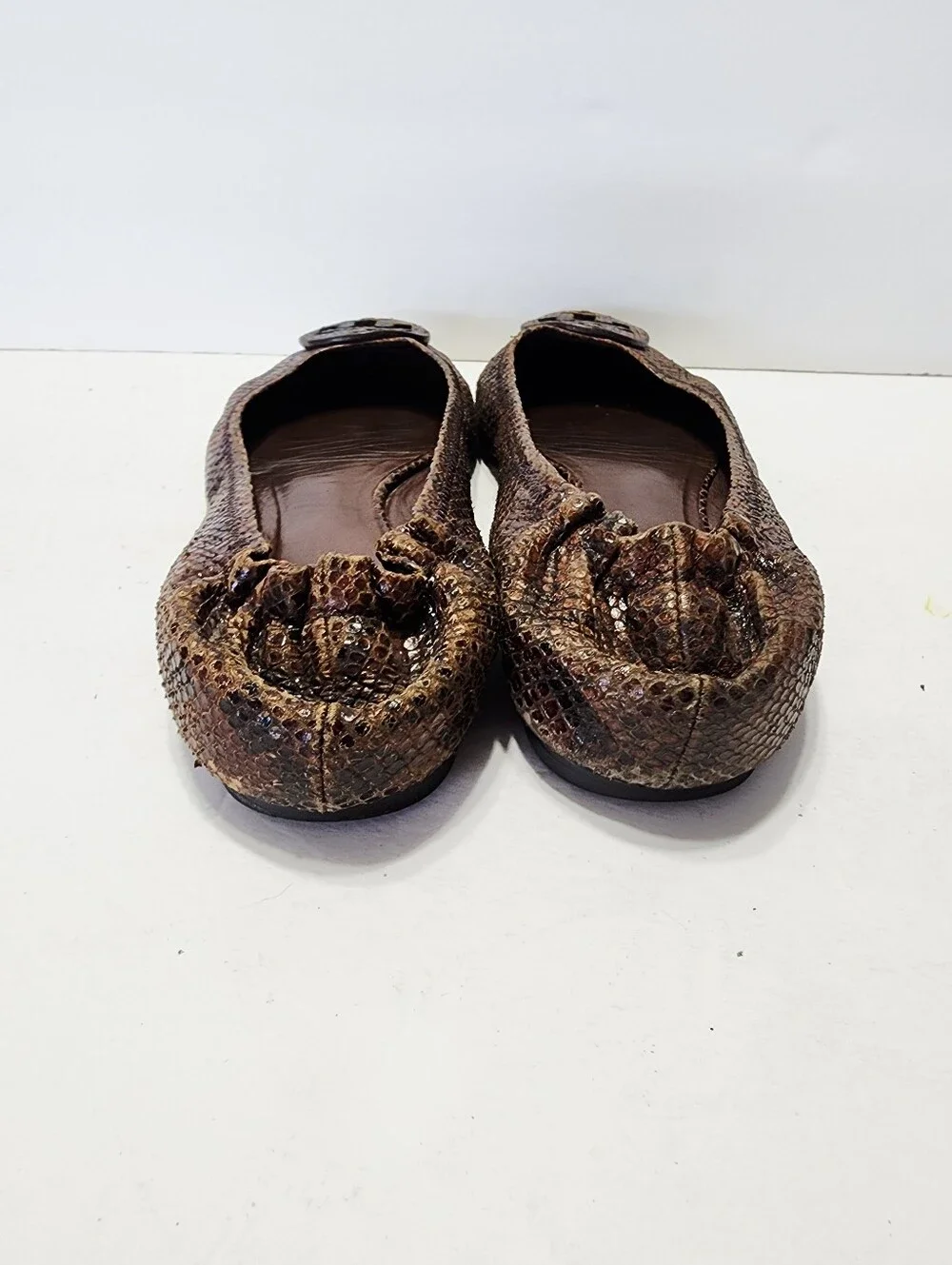 Tory Burch Brown Snake-Print Reva Ballet Flats Size 8
